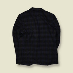 1980s | Navy & Brown Plaid Two-Button Blazer - L