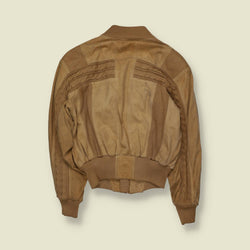 1980s | Brecos | Tan Suede & Cable Knit Bomber Jacket - XS