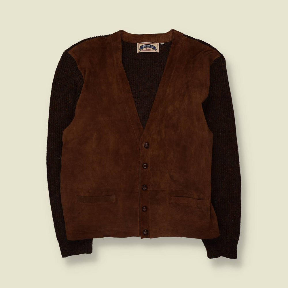 1980s | Giovanni Classics | Brown Suede & Knit Cardigan Jacket - L