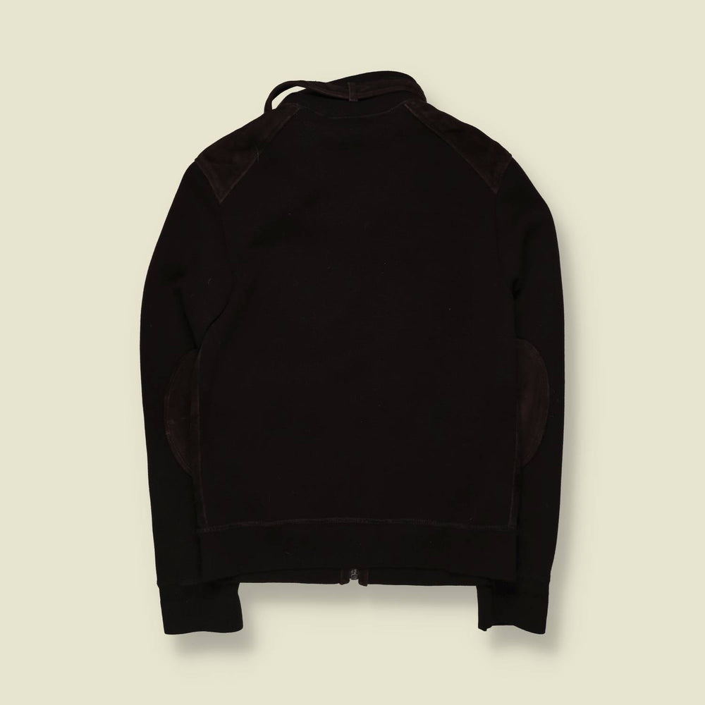 1990s | Dark Brown Suede & Knit Funnel-Neck Jacket - Made in Italy - XS