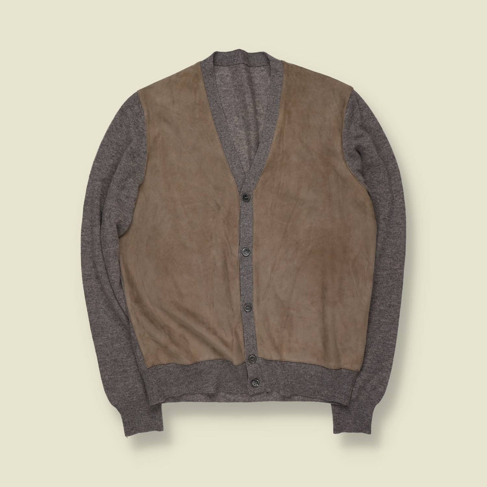 1990s | Taupe Suede & Wool-Cashmere Cardigan - Made in Italy - S