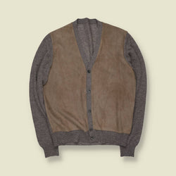 1990s | Taupe Suede & Wool-Cashmere Cardigan - Made in Italy - S