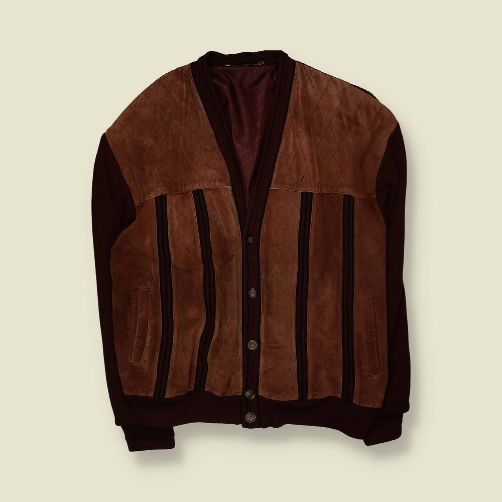 1980s | Tan Suede & Knit Cardigan Jacket - 3XL