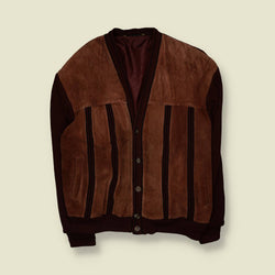 1980s | Tan Suede & Knit Cardigan Jacket - 3XL