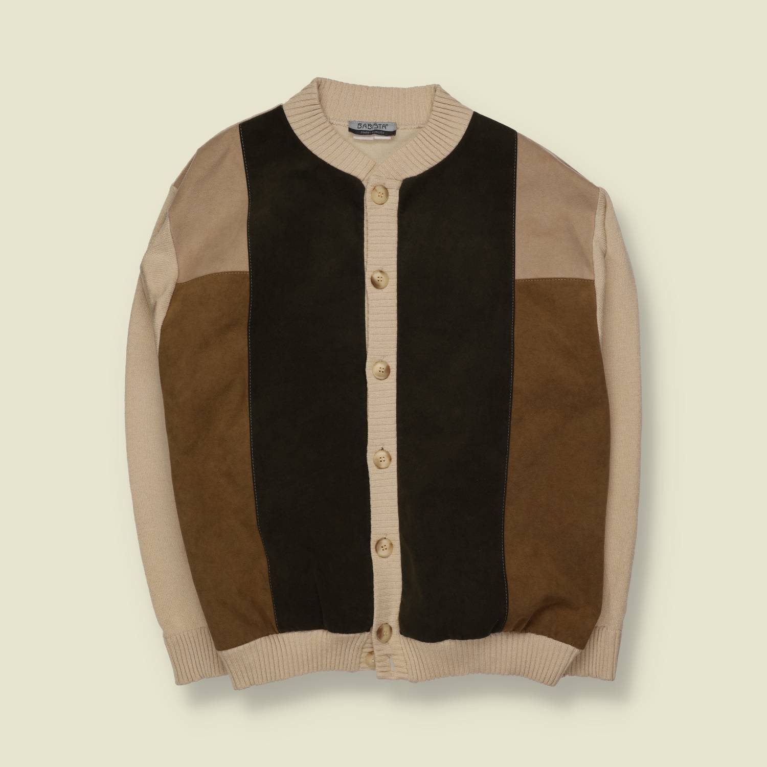 1990s | Babista | Colour Block Suede & Knit Cardigan - M