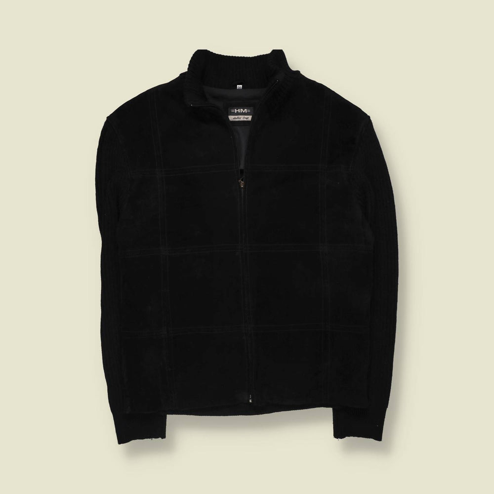 1990s | HM Leather Craft | Black Suede & Knit Zip Jacket - M