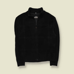1990s | HM Leather Craft | Black Suede & Knit Zip Jacket - M