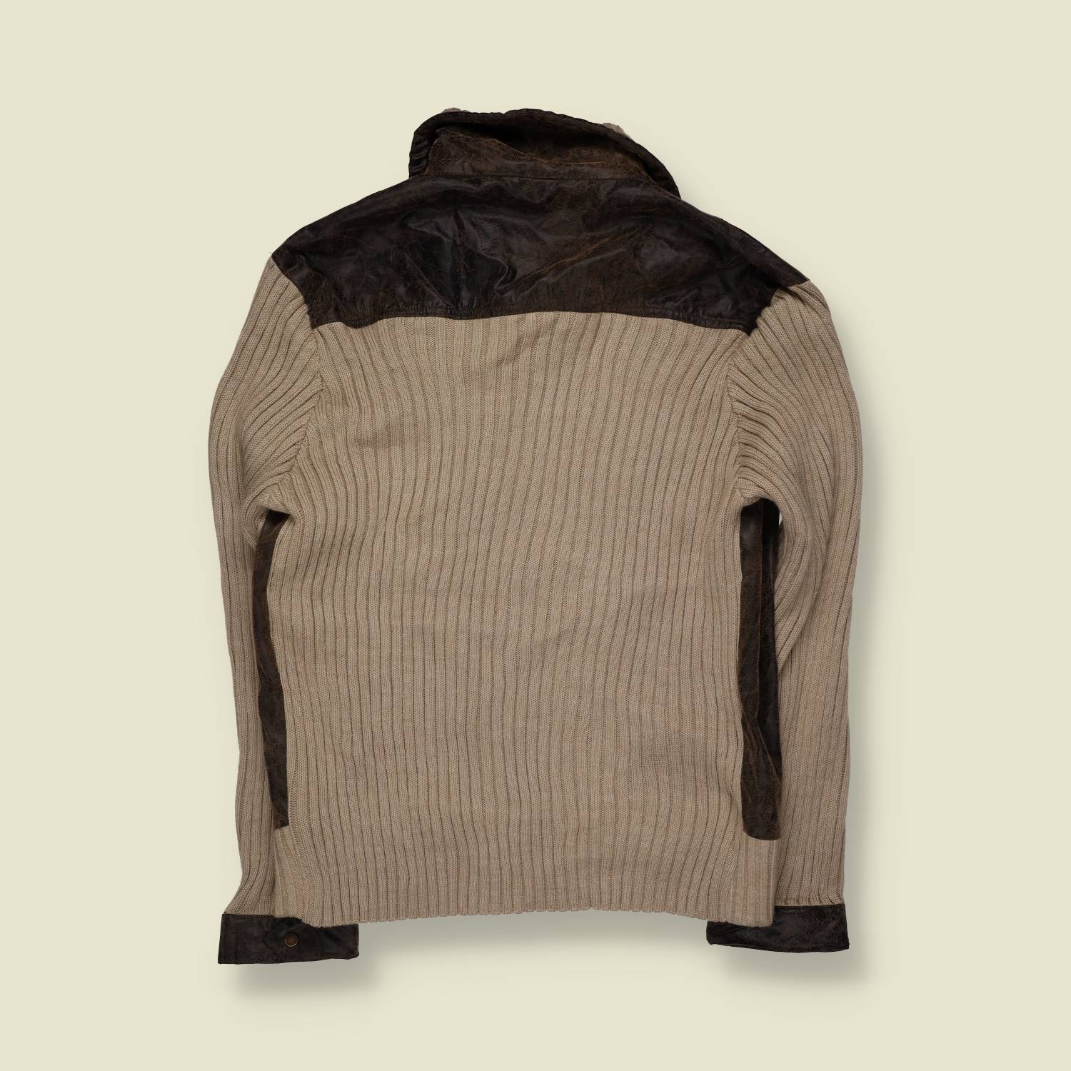 1990s | TN | Dark Brown Textured Leather & Knit Jacket - XL
