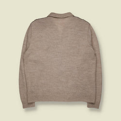 1990s | Marks & Spencer | Oatmeal Knit & Suede Yoke Zip Jacket - XL