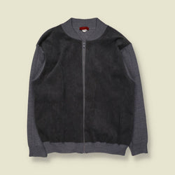 1990s | Tarbaron | Charcoal Chamois & Knit Zip Jacket - Made in Italy - XL