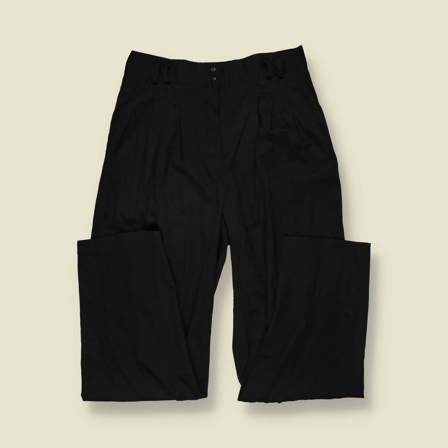 1980s | Black High-Waisted Pleated Trousers - w32