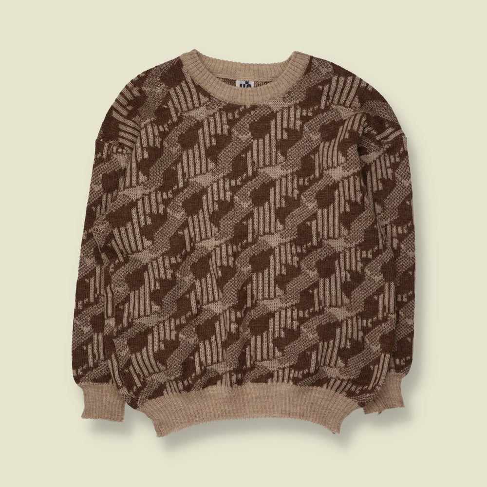 1980s | Lun | Patterned Jumper | Brown/Beige - XL