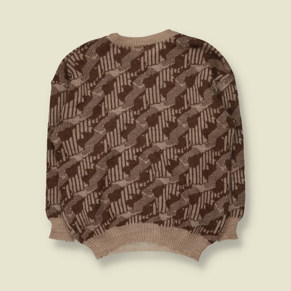 1980s | Lun | Patterned Jumper | Brown/Beige - XL