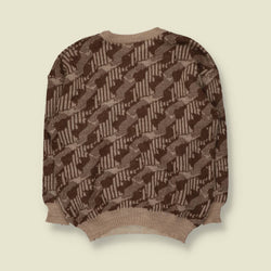 1980s | Lun | Patterned Jumper | Brown/Beige - XL