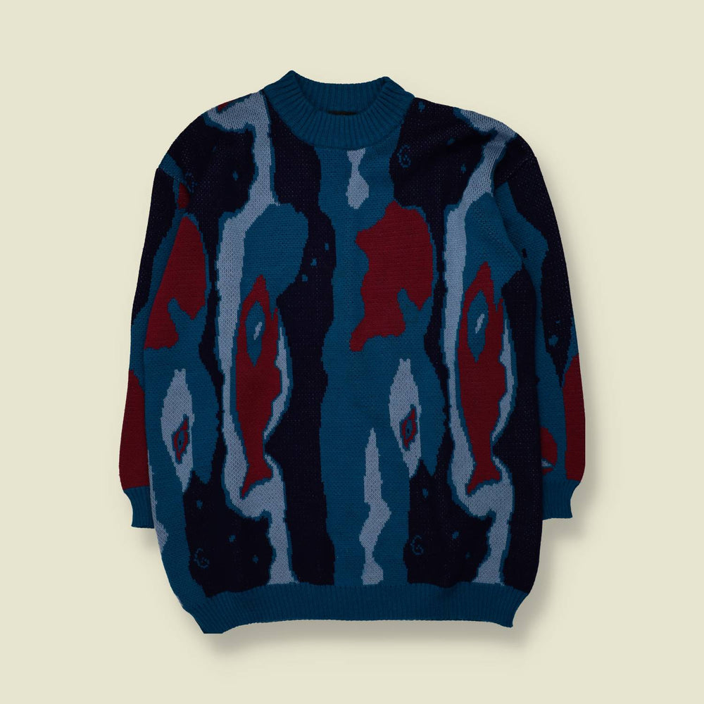 1980s | Abstract Print Jumper | Blue/Red - XL