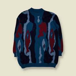 1980s | Abstract Print Jumper | Blue/Red - XL