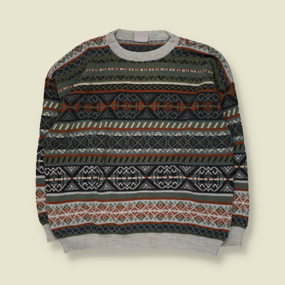 1980s | Fair Isle Jumper | Green/Grey - 3XL