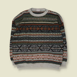 1980s | Fair Isle Jumper | Green/Grey - 3XL