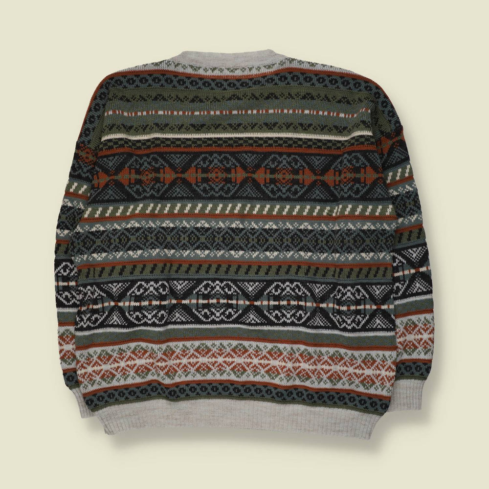 1980s | Fair Isle Jumper | Green/Grey - 3XL
