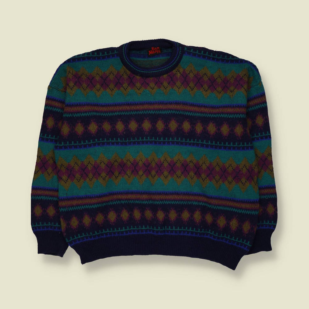 1980s | San Marco | Fair Isle Jumper | Teal/Navy - XL