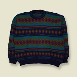 1980s | San Marco | Fair Isle Jumper | Teal/Navy - XL