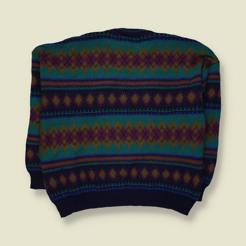1980s | San Marco | Fair Isle Jumper | Teal/Navy - XL
