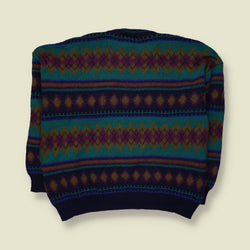 1980s | San Marco | Fair Isle Jumper | Teal/Navy - XL