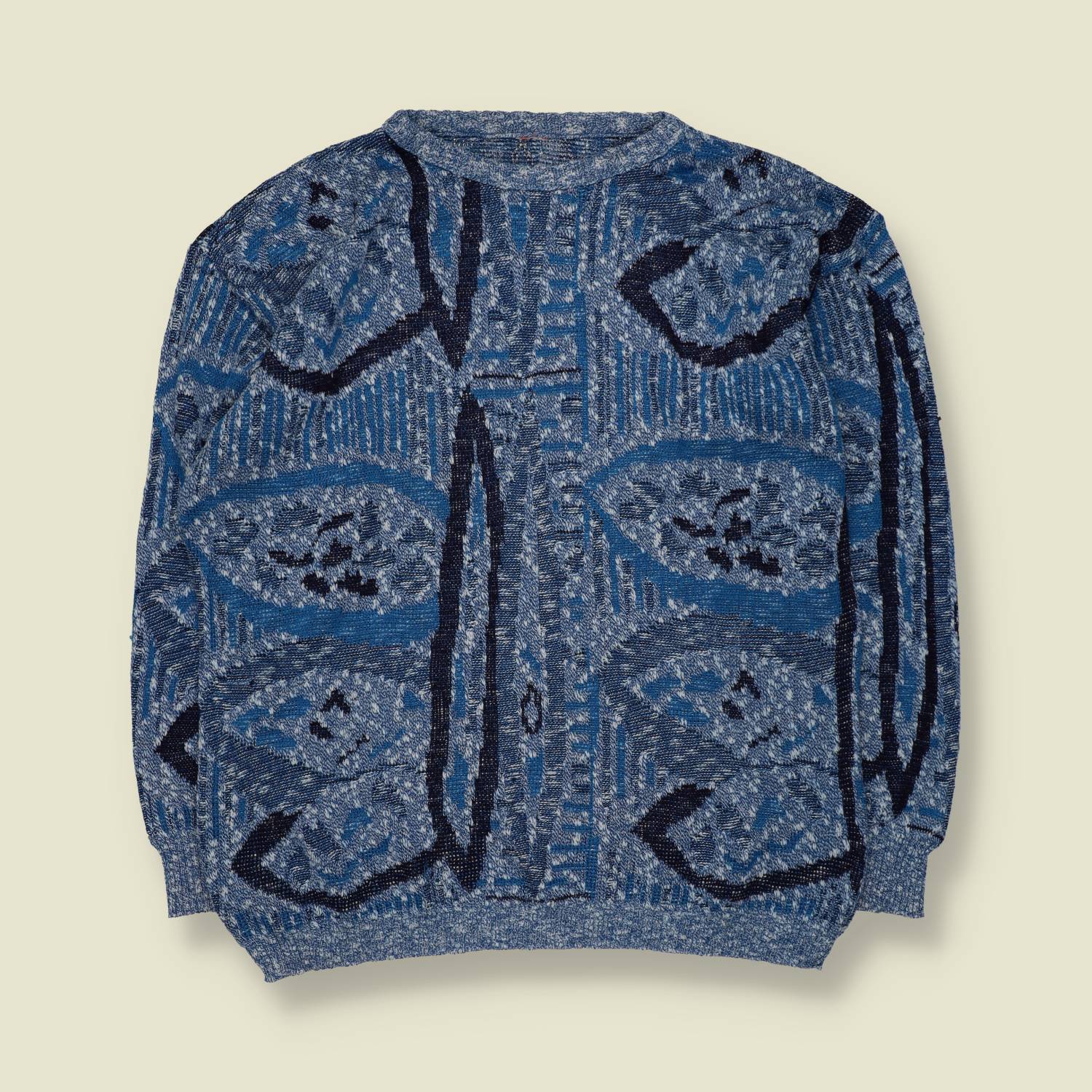 1980s | Abstract Pattern Jumper | Blue - M