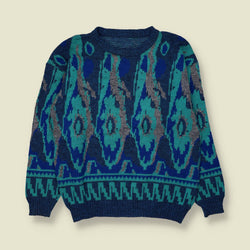 1980s | Abstract Pattern Jumper | Teal/Blue - S