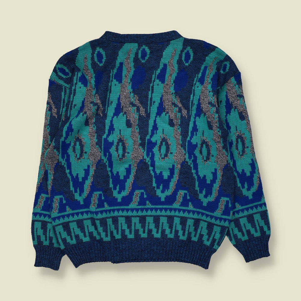 1980s | Abstract Pattern Jumper | Teal/Blue - S