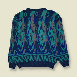 1980s | Abstract Pattern Jumper | Teal/Blue - S