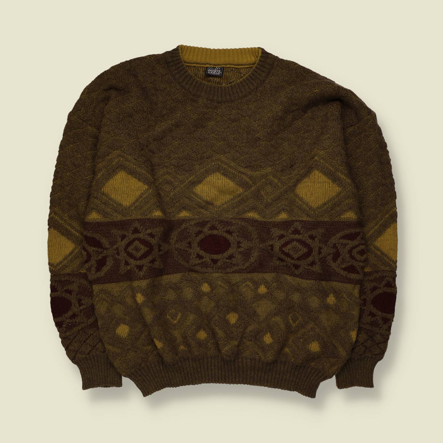 1980s | Monte Carlo | Patterned Jumper | Green/Brown - XL