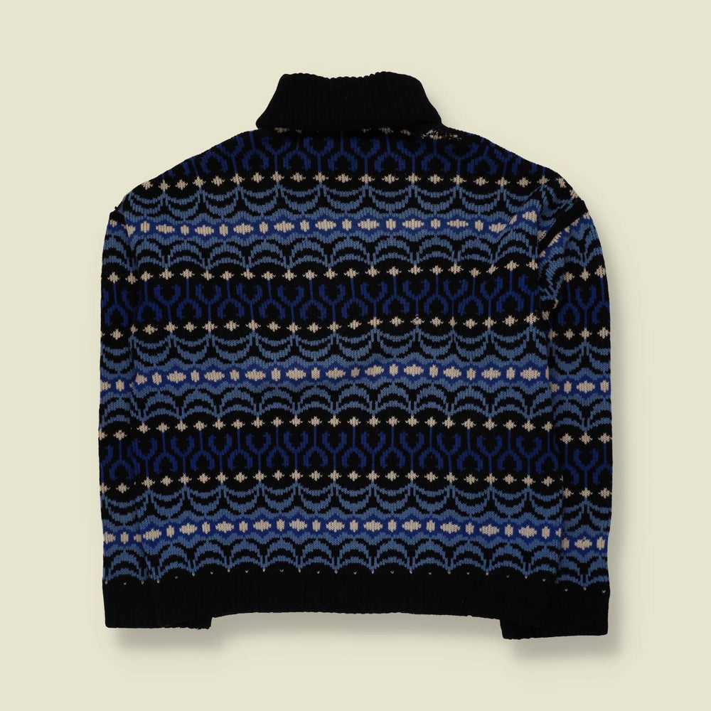 1980s | Fair Isle Roll Neck Jumper | Blue/Black - M