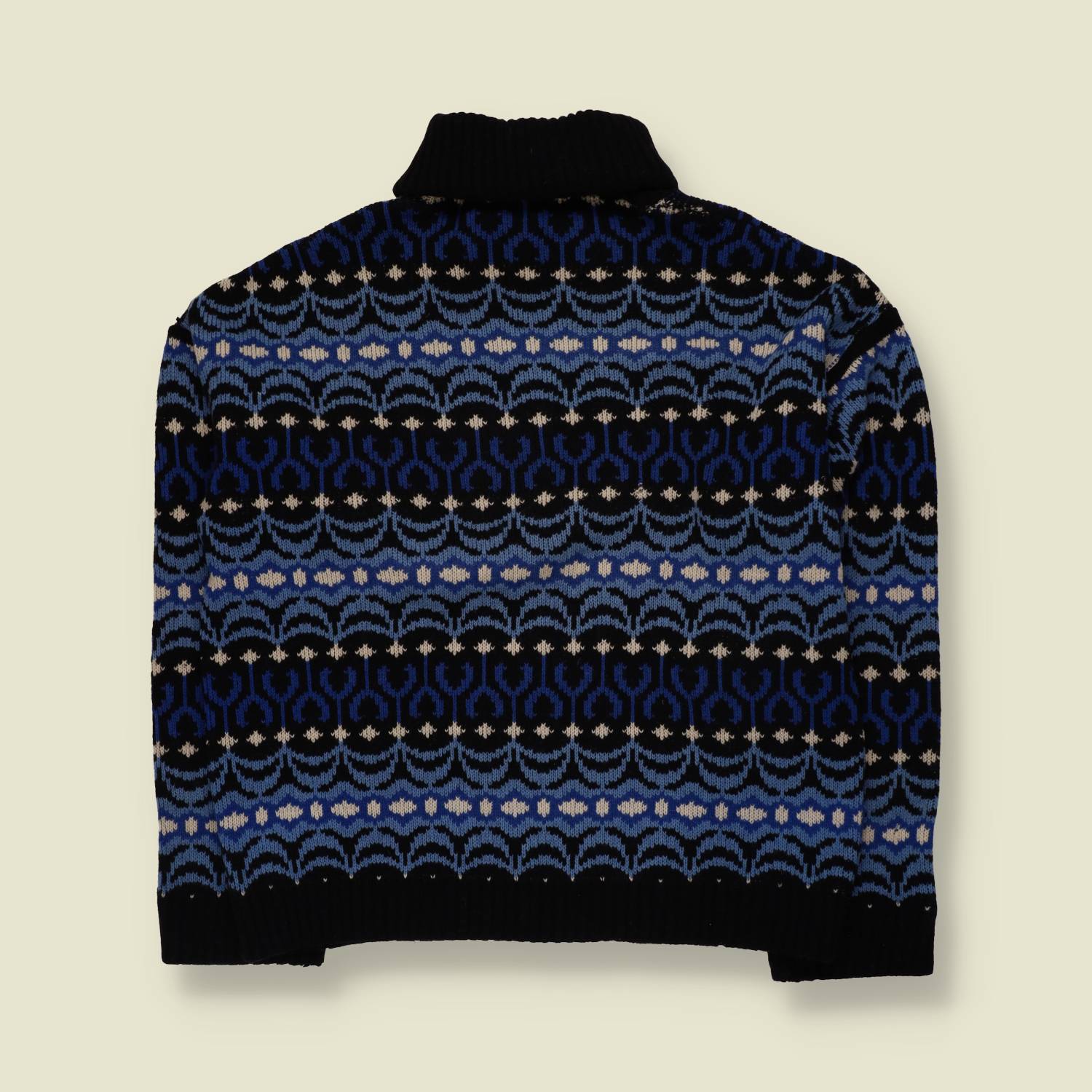 1980s | Fair Isle Roll Neck Jumper | Blue/Black - M