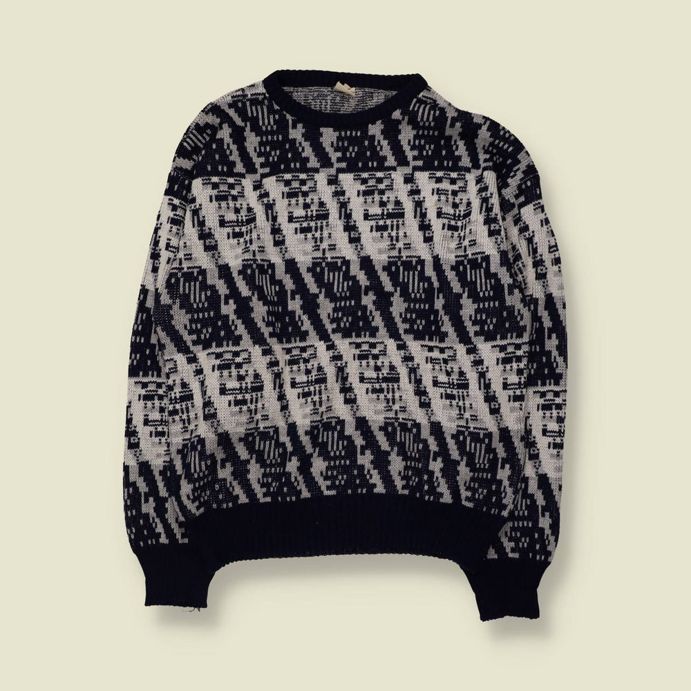 1980s | Abstract Pattern Jumper | Navy/Grey - M