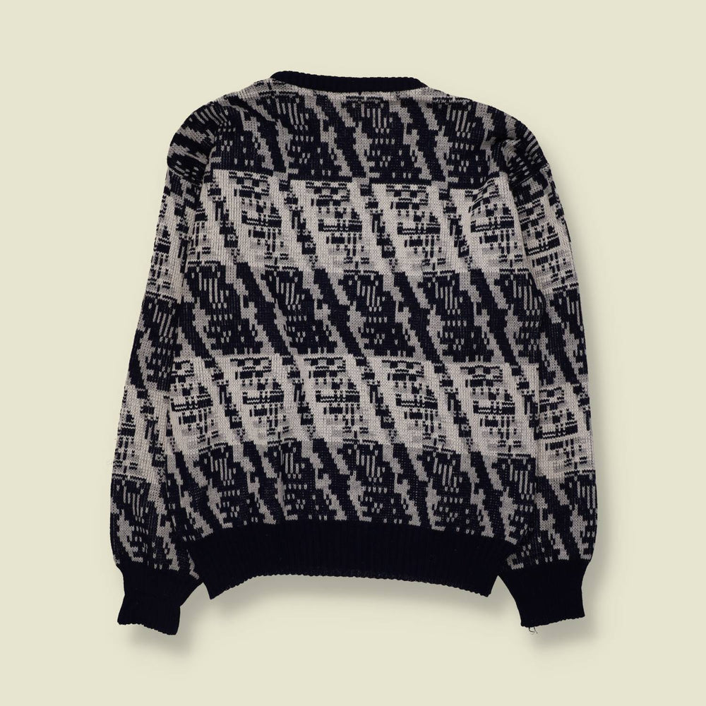 1980s | Abstract Pattern Jumper | Navy/Grey - M