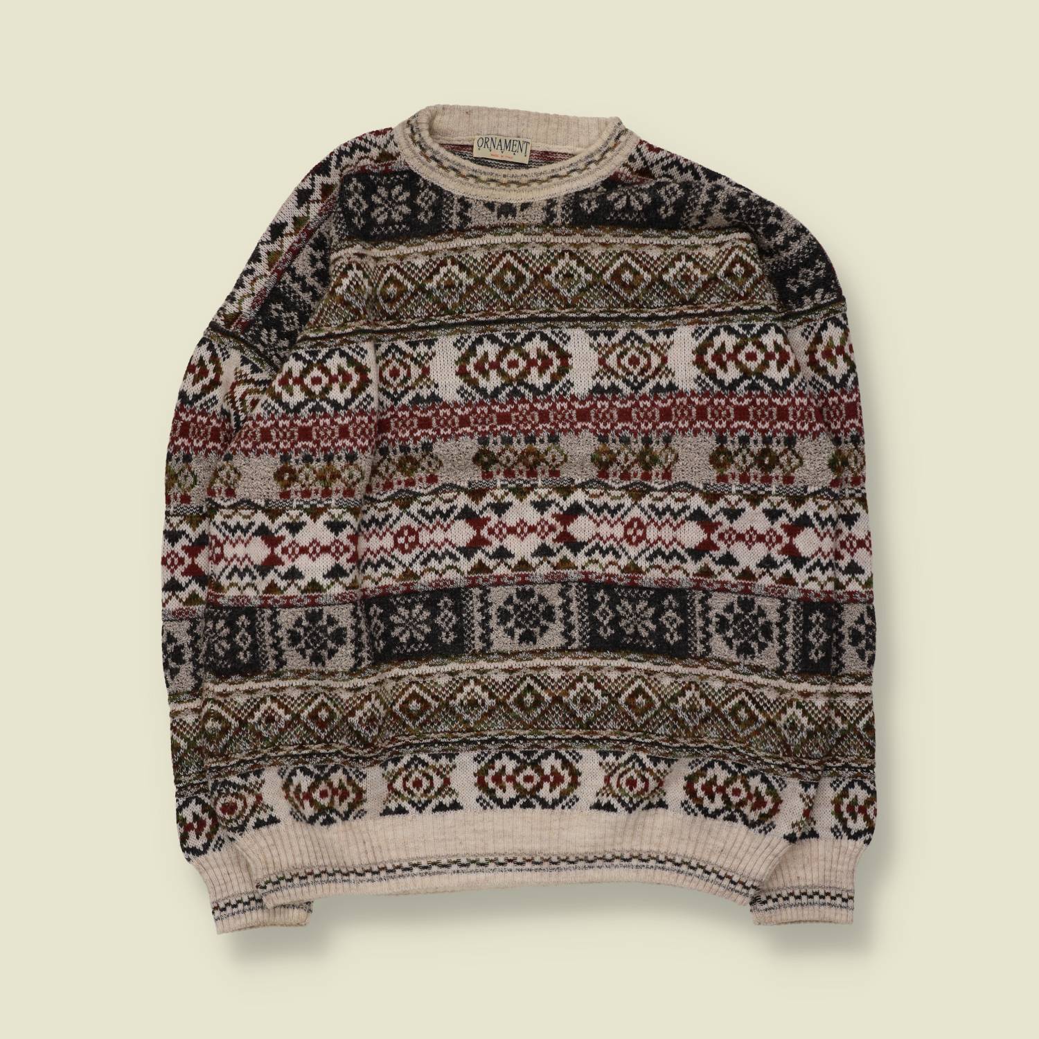1980s | Ornament | Fair Isle Jumper | Cream/Multi - XL
