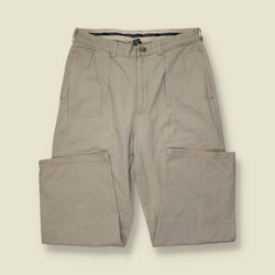 1990s | Polo Ralph Lauren | Pleated Cotton Trousers | Stone - w34