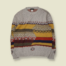 1980s | Tom Davis | Aztec Pattern Jumper | Grey/Mustard - L