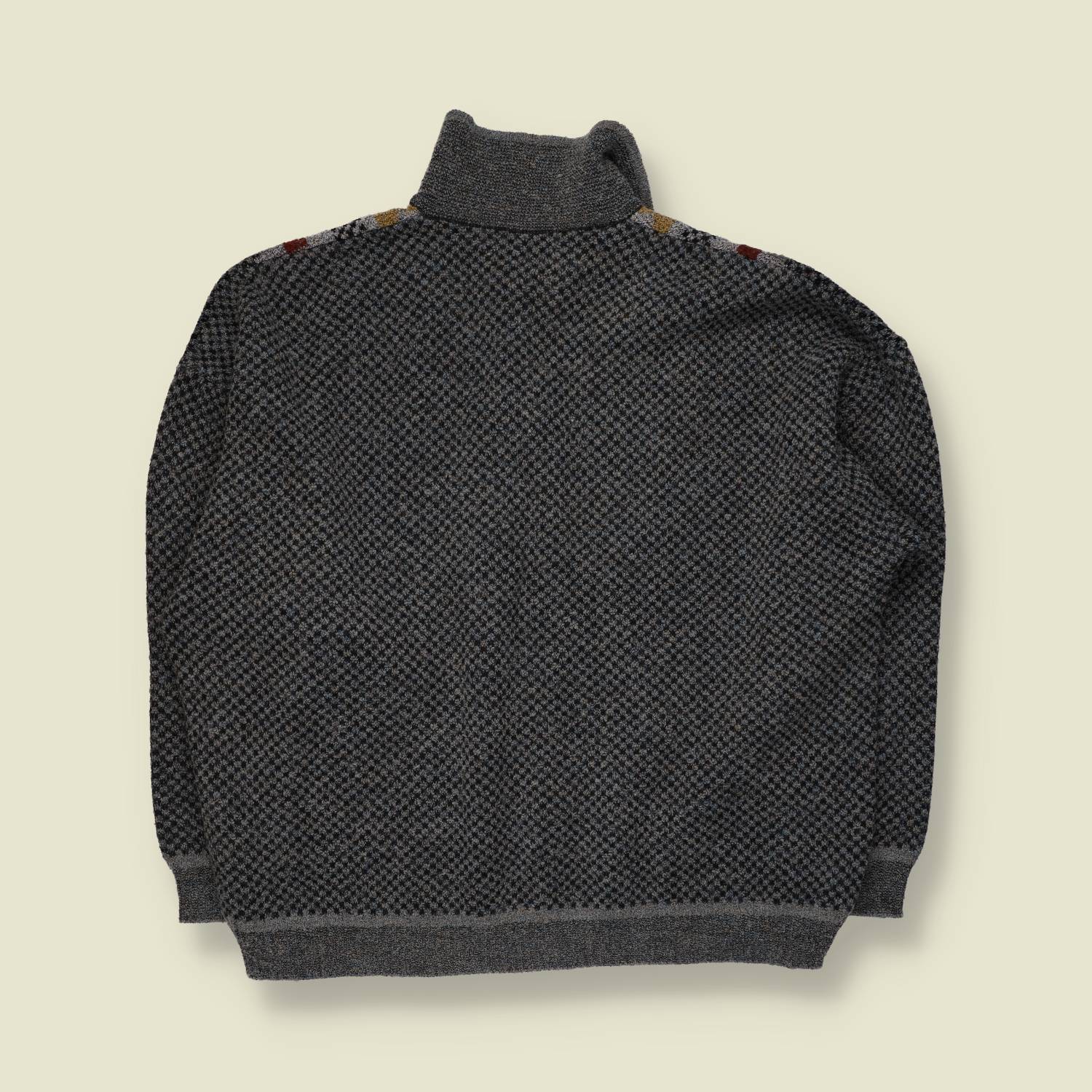 1980s | Ortomat Knitwear | Patterned Polo Jumper | Grey Multi - 4XL