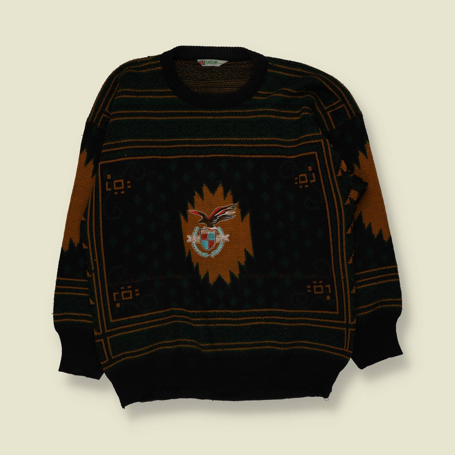 1980s | Ugur | Crest Jumper | Green/Brown - L