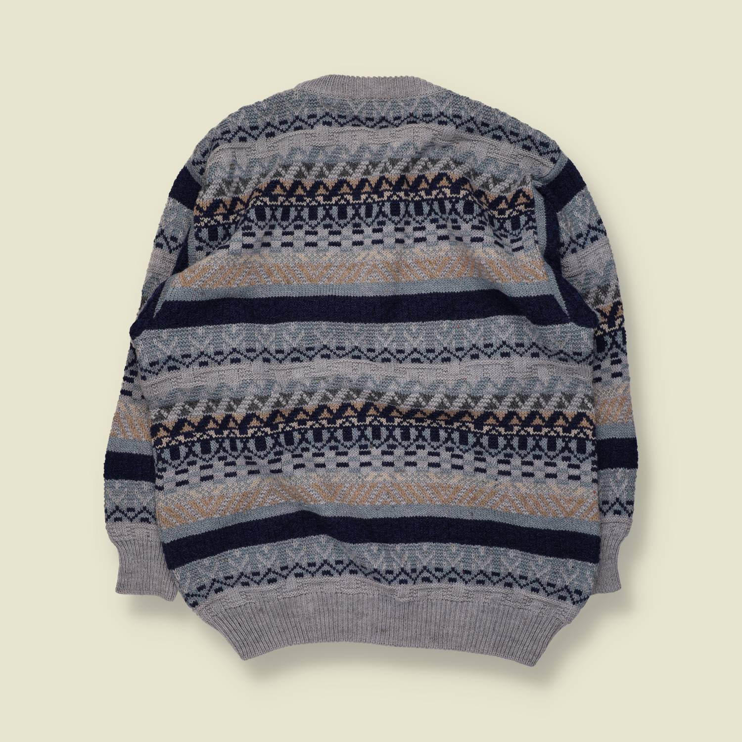 1980s | Brandi | Fair Isle Jumper | Grey/Navy - XL