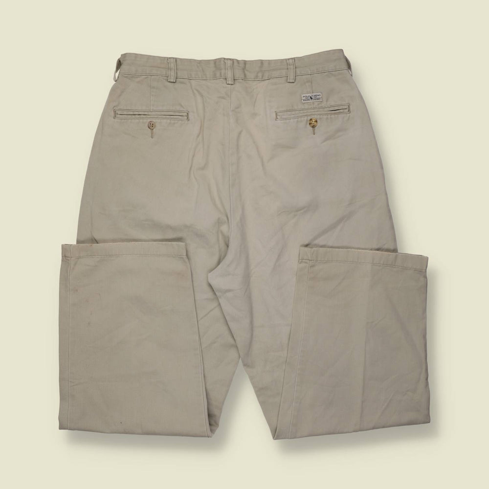 1990s | Polo Ralph Lauren | Pleated Cotton Trousers | Stone - w34