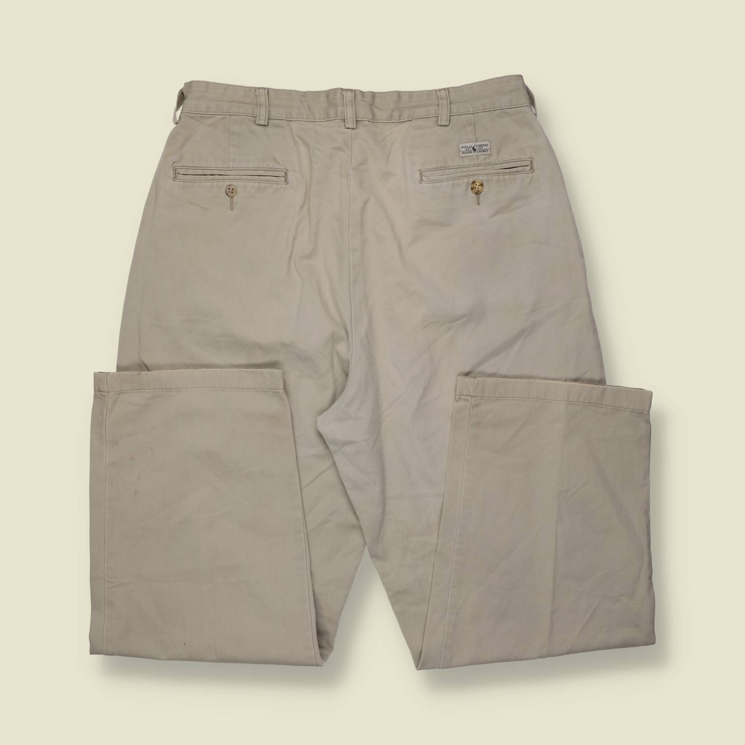 1990s | Polo Ralph Lauren | Pleated Cotton Trousers | Stone - w34