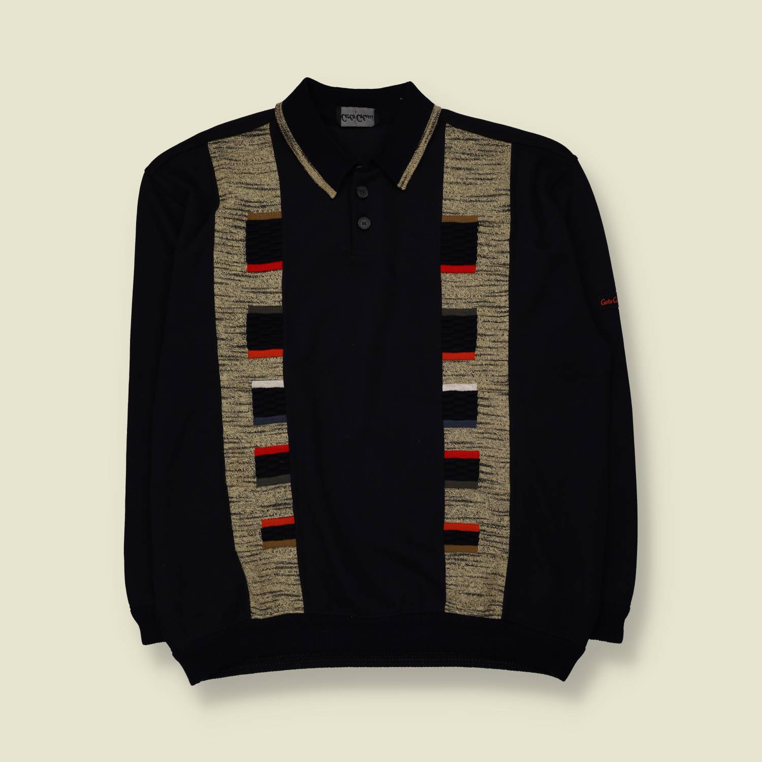 1980s | Carlo Colucci | Colour Block Polo Jumper | Black/Multi - XXL