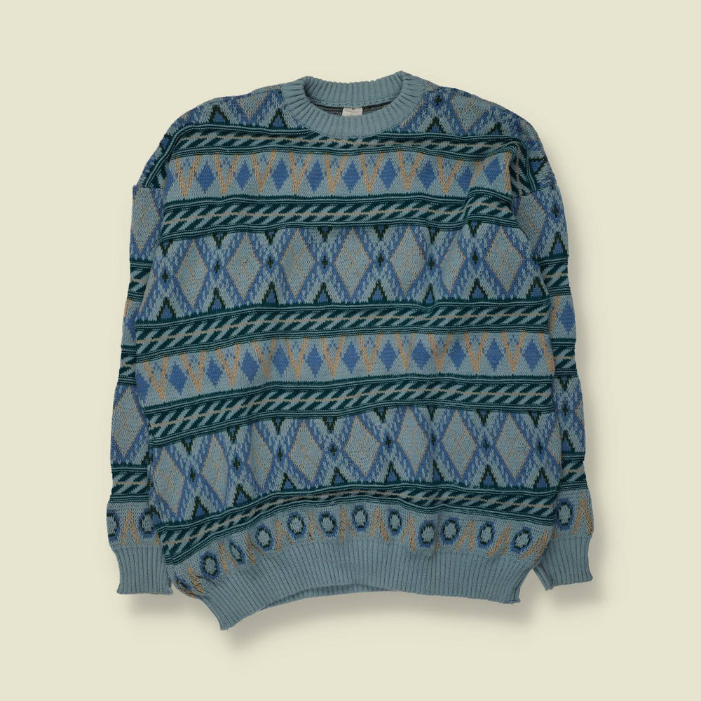 1980s | Diamond Pattern Jumper | Blue - XL