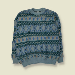 1980s | Diamond Pattern Jumper | Blue - XL