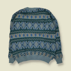 1980s | Diamond Pattern Jumper | Blue - XL