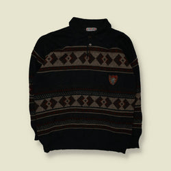 1980s | Ferraro | Crest Polo Jumper | Black/Brown - XXL