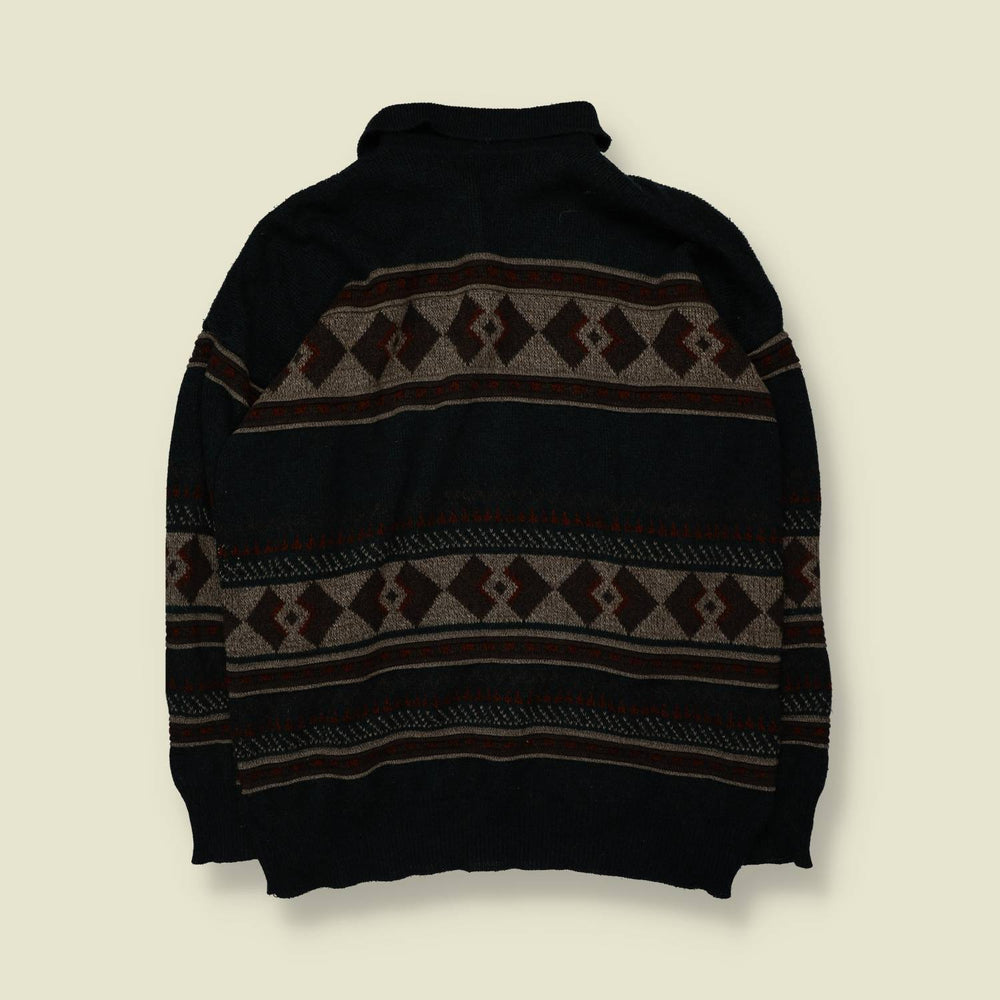 1980s | Ferraro | Crest Polo Jumper | Black/Brown - XXL